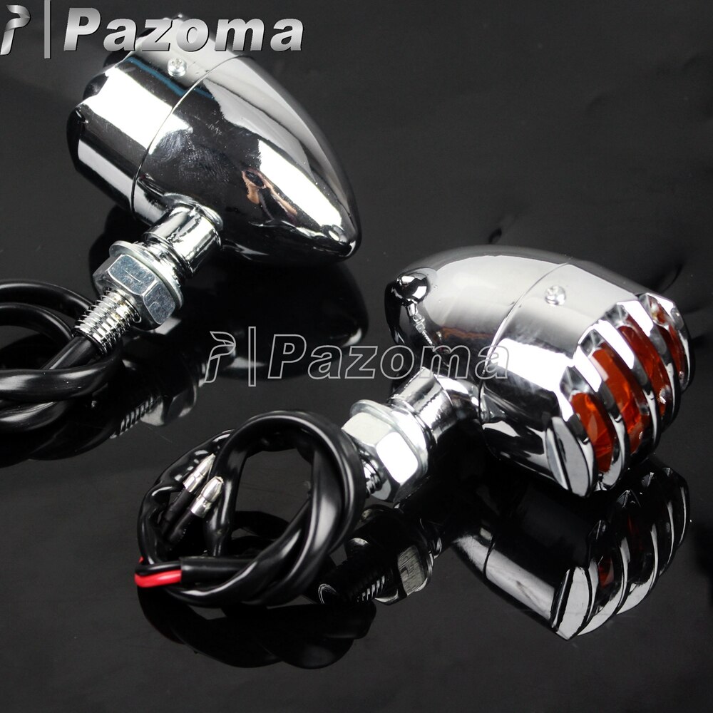 PAZOMA-Lámpara de luz intermitente para motocicleta, parrilla de aluminio cromado, indicador de luz intermitente para Harley Chopper Bobber