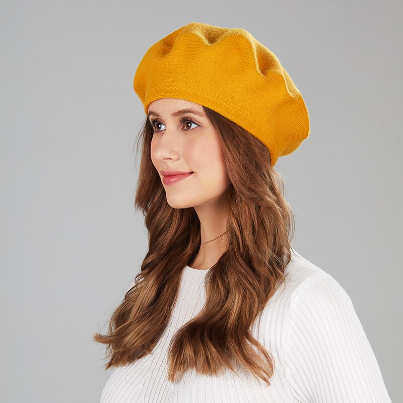 Cappello berretto Donna Artista Francese di Lana Caldo Inverno berretto della Protezione Del Cappello Vintage ▾ Della Ragazza Berretto Pianura Cappelli di colore Solido Elegante Della signora berretti invernali