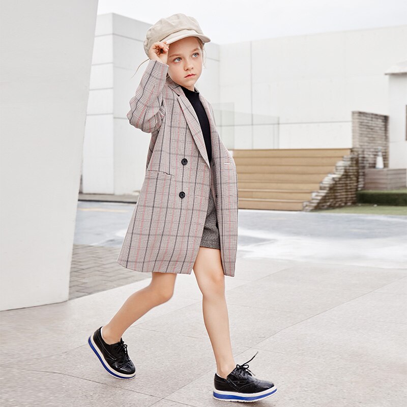 Amii giacche da bambina per bambini cappotti a righe scozzesi stile autunno inghilterra giacca lunga per bambini cappotto da bavero per ragazze adolescenti 21987296