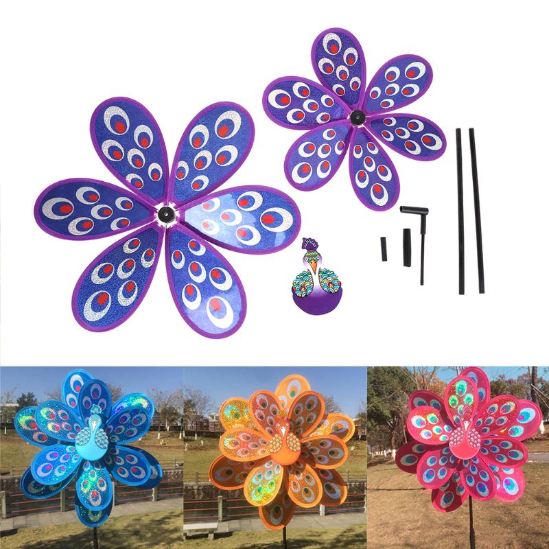 Dubbele Laag Pauw Pailletten Windmolen Kleurrijke Wind Spinner Kids Toy