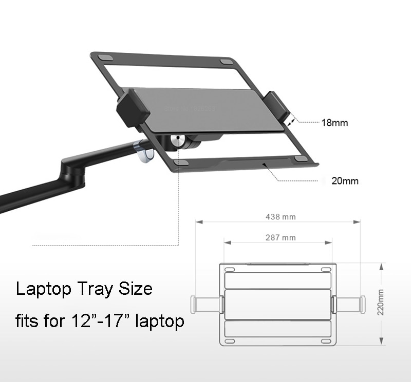 Hyvarwey OL-1S Dual Gebruik Alunimum Hoogte Verstelbare 12-17 Inch Laptop Houder + Vesa Monitor Mount Hoofd 75/100mm Belasting 8kgs