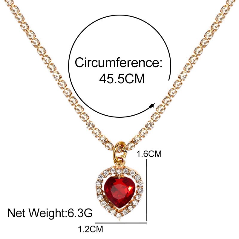 JJFOUCS Romantic Heart Crystal Pendant Necklace Gold Silver Color Necklace Women Bohemia Charm Jewelry