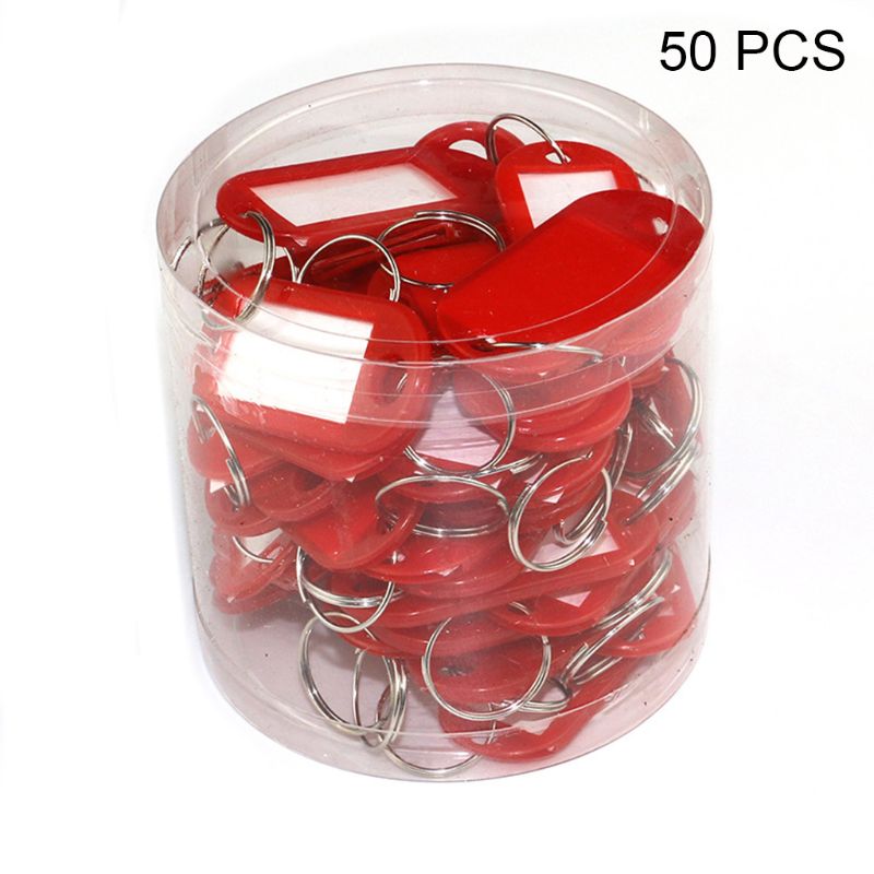 50Pcs Key Id Tag Bagage Bagage Naam Label Kaart Met Split Ring Sleutelhanger F3MD: Rood