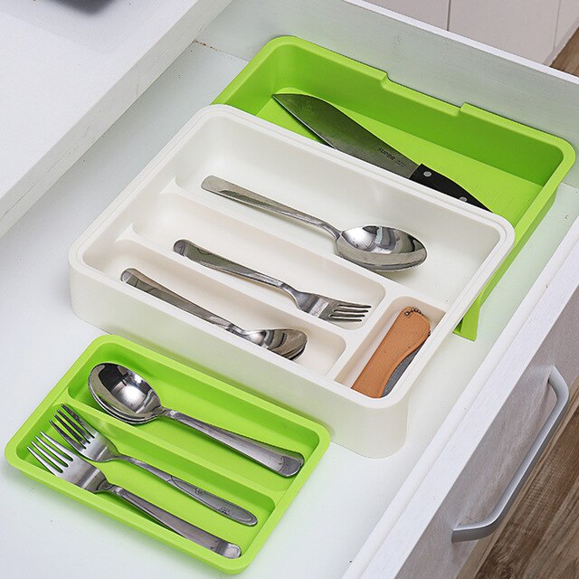 Kitchen drawer organizer plastic storage drawer Cutlery Tray for drawers divider Durable Utensil Multi Partition Safe Easy Clean: White Green