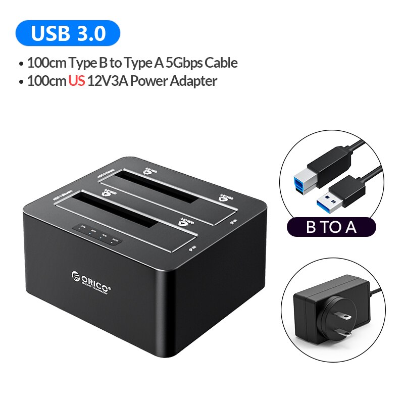 ORICO – Station d&#39;accueil pour disque dur 2/4 baies, avec Clone hors ligne SATA vers USB 3.0 HDD pour disque dur 2.5/3.5 pouces: 2 Bay US Plug