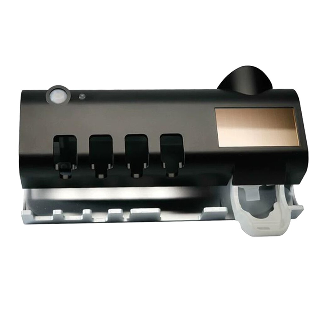 Wall-Mounted UV Light Toothbrush Sterilizer Box Holder Auto Toothpaste Dispenser: Black
