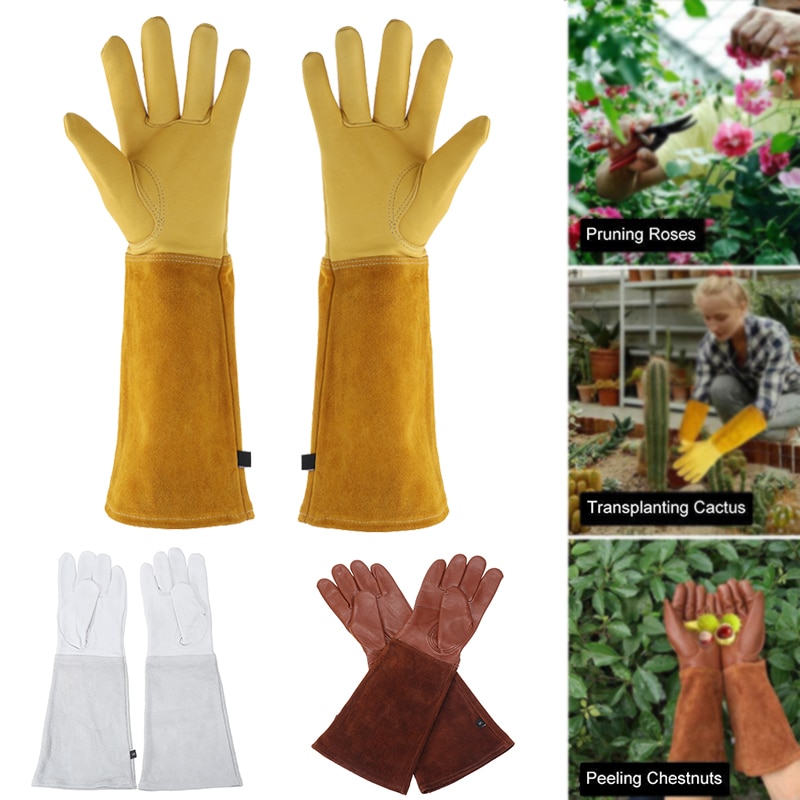 Guantes de poda de rosas para trabajo pesado, manoplas de manga larga a prueba de espinillas, para jardín y soldadura, 1 par