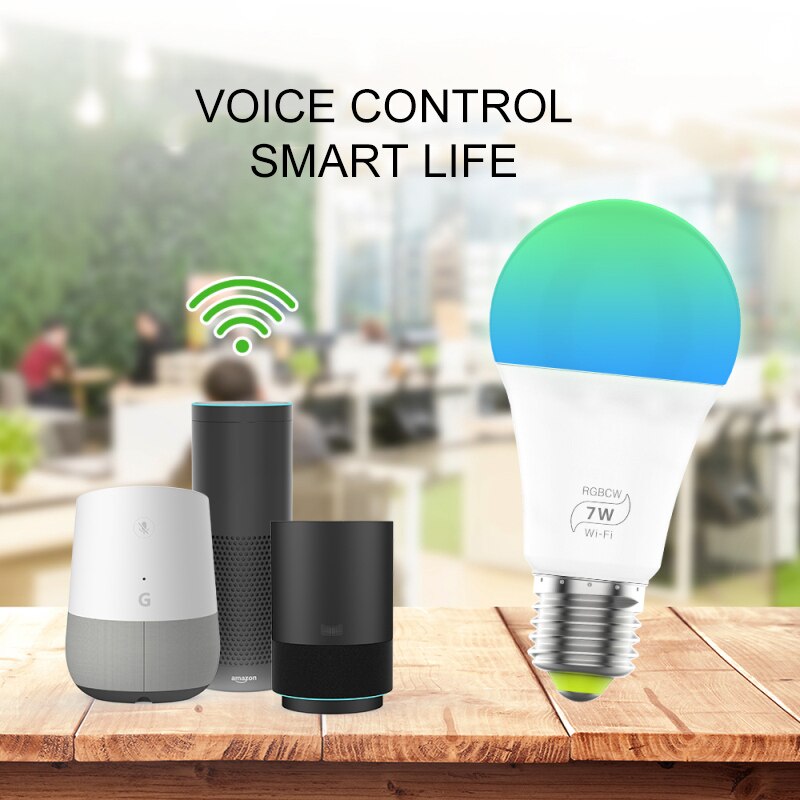 2/1pcs 7W WiFi Smart Light Bulb E27 Multicolor Wireless LED Lamp Work With Alexa Google Assistant Dimmable Timer RGB Magic Bulb