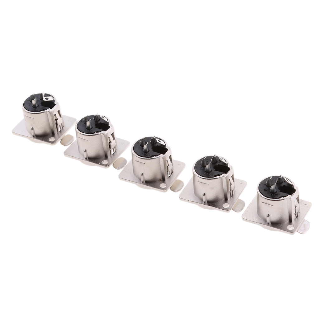 5Pcs XLR 3Pin Female Square Wall Chassis Panel Mounted Plug Socket Microphone Audio XLR Plug Nickle Plated Connector