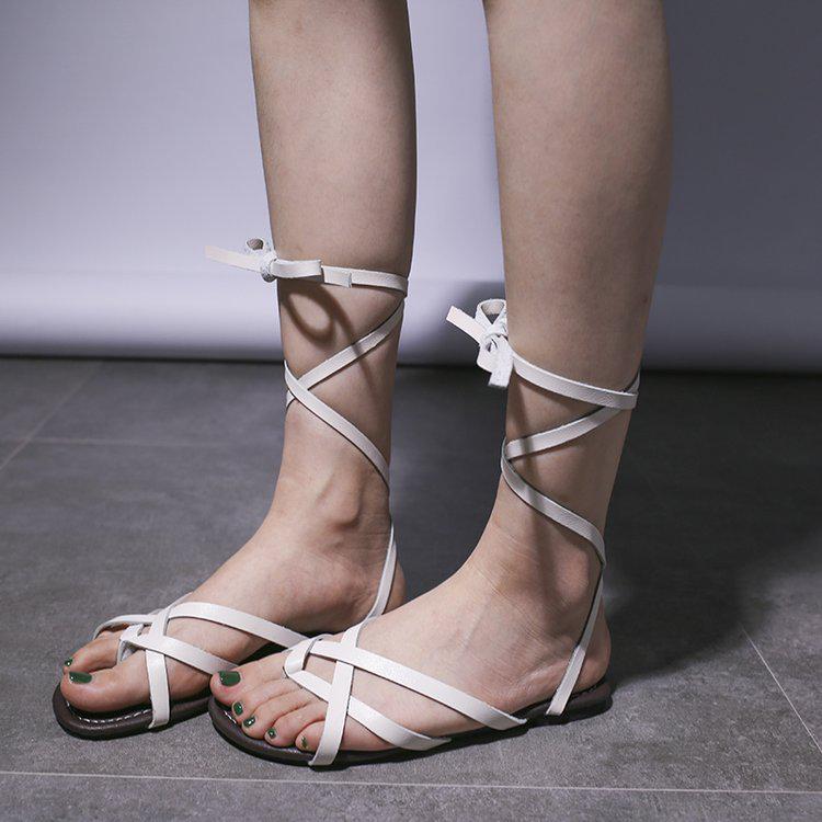 Zomer Vrouwen Schoenen Platte Veter Sandaal Student Schoenen Ademend En Antislip Populaire Casual Veelzijdige Meisje: WHITE / 41