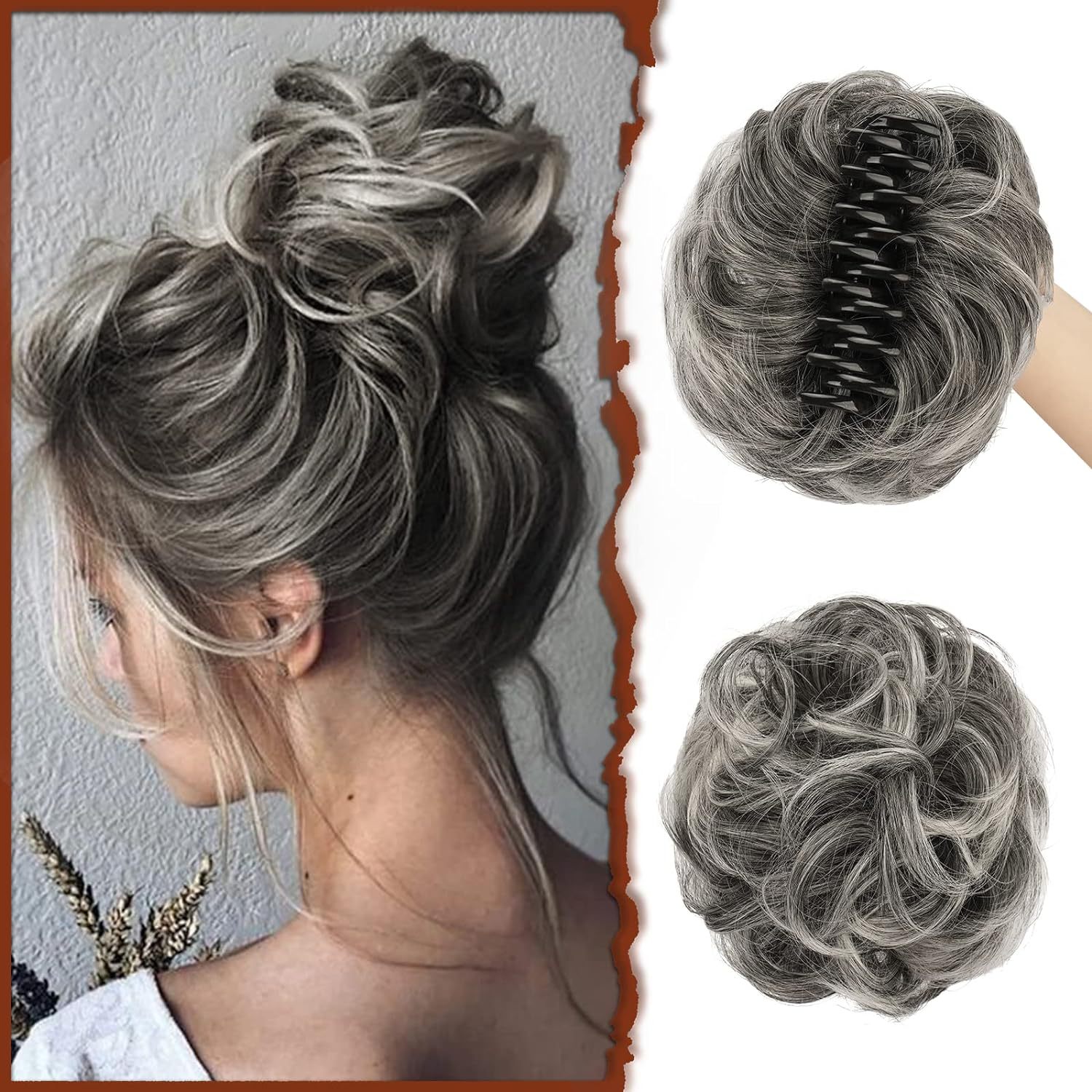 Pedaço de cabelo bagunçado para mulheres, penteado Updo penteado, ondulado encaracolado scrunchies, clipe na garra, chignon sintético, clip w: NC/4HL / 1 PC
