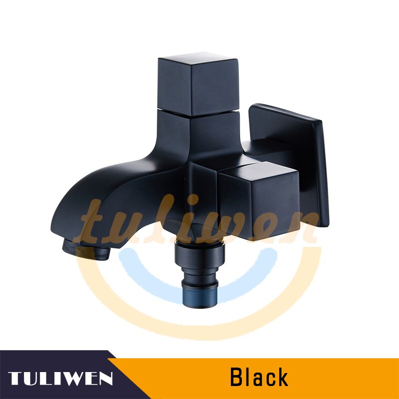 Dual Handle Switch Double Spout Outlet Washing Machine Faucet Brass Hose Faucet Outdoor Garden Cold Water Tap Chrome Gold Black: Black