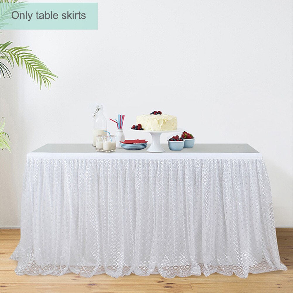 6ft/9ft Table skirts white ice silk wedding table skirt table cloth decoration hotel banquet event hotel home table skirting: 2.75 / White