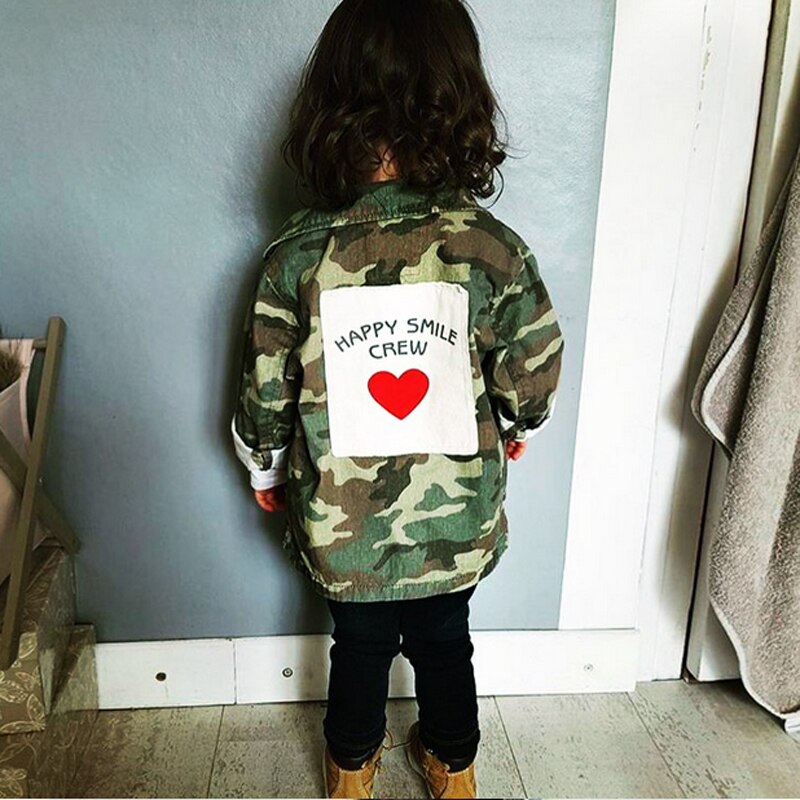 2-8 år happy smile crew tryckt kappa för småbarn barn flickor camo jackor vår höst kläder