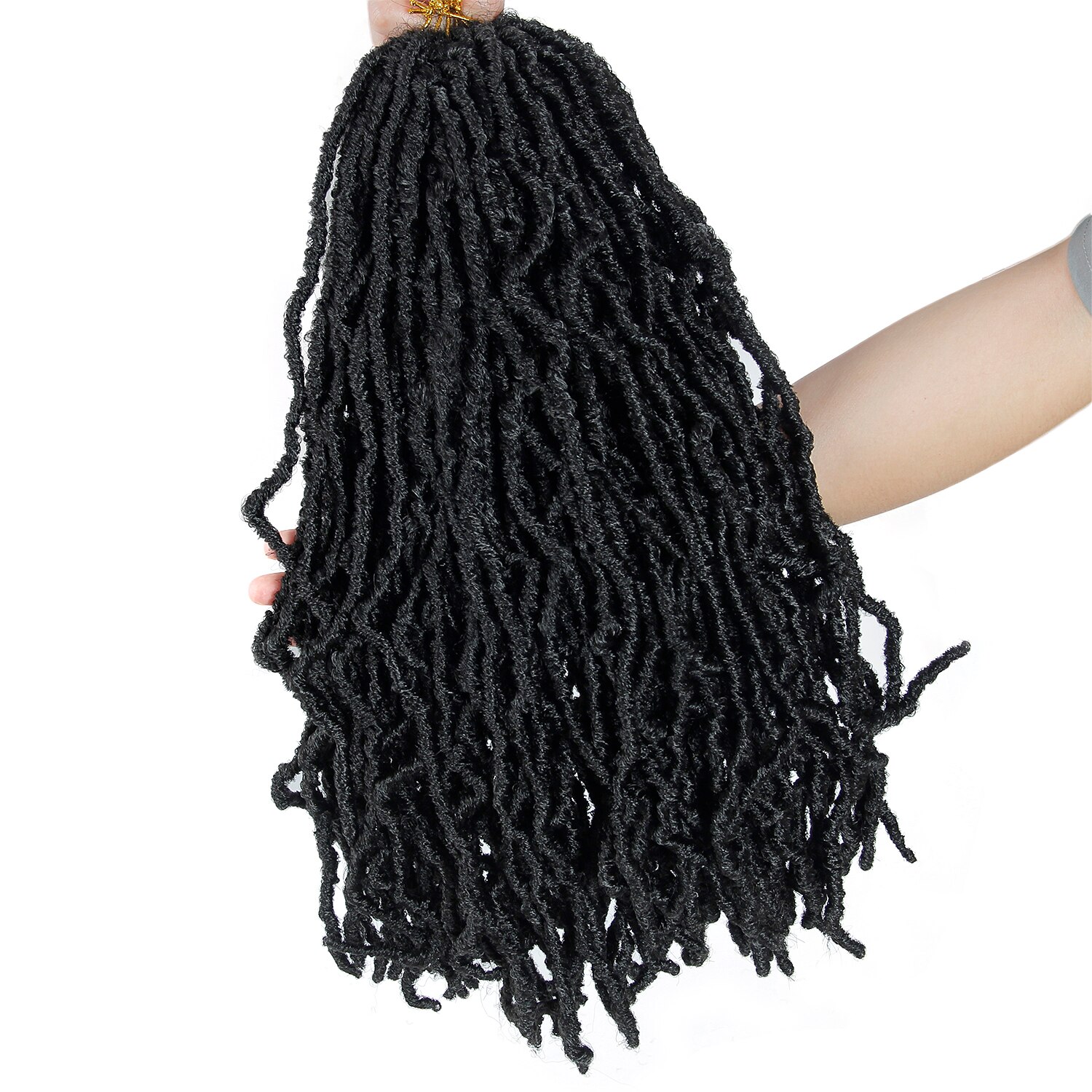 Curly Nu Locs Crochet Hair 18Inch Goddess Faux Locs Braiding Hair Natural Wavy Dreadlocks Synthetic Hair Extensions Hair Braids: #1B / 9Pcs/Lot