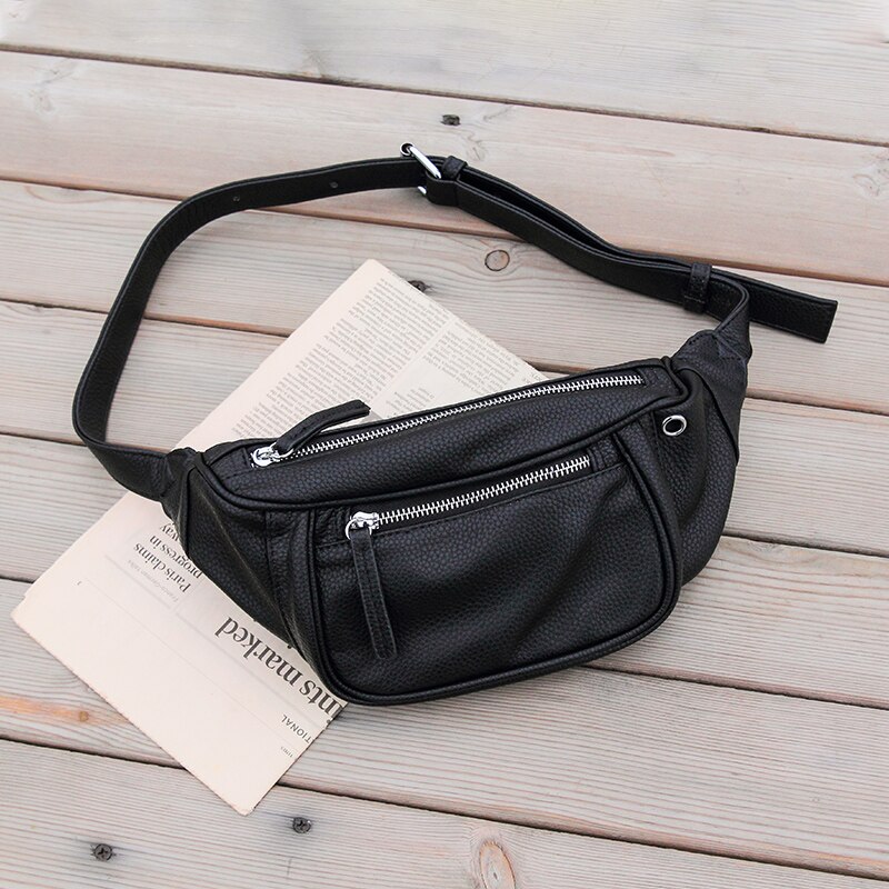 MABULA Litschi aufbringen Brust Packungen Weiche Leder Taille Taschen Klassische Freien Sport Gürtel Tasche für Reise: Schwarz