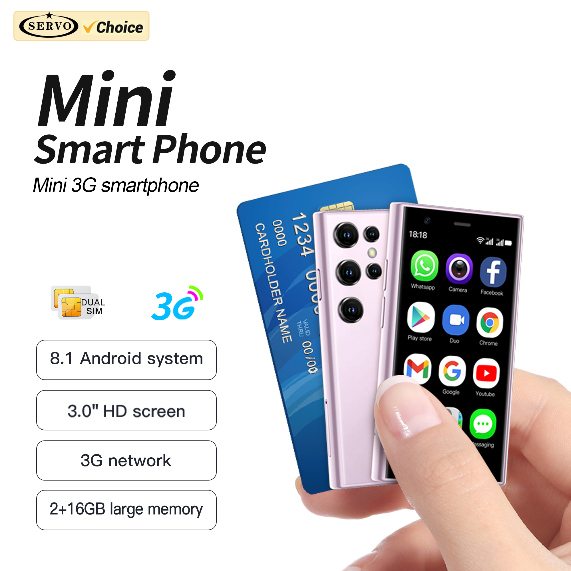 SERVO S23 Mini Android-smartphone 3G WCDMA 2 GB + 16 GB ROM Google Play WiFi 2 SIM Stand-by 3.0 "scherm Leuke mobiele telefoons Vlaggenschip