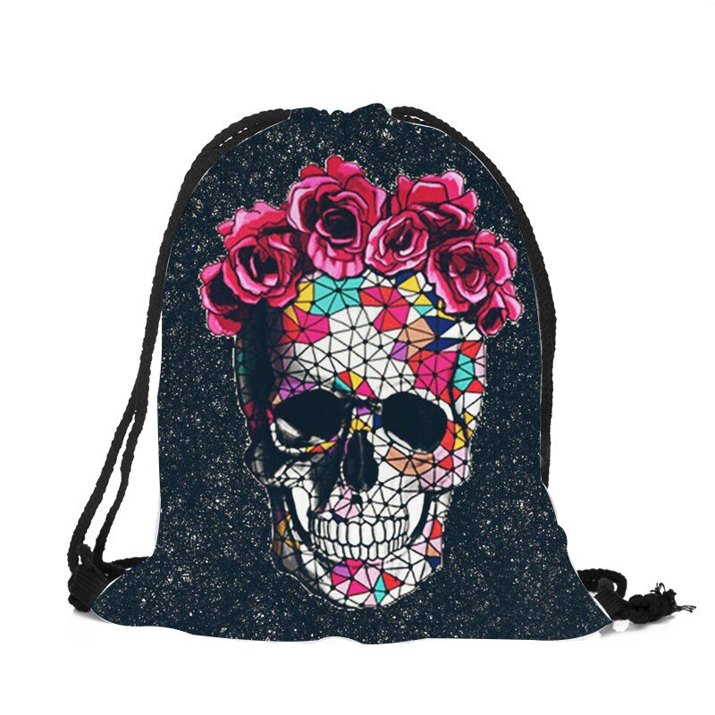 Punk Women Drawstring Bags Backpack Halloween Skull Print Newest Vintage College Students School Bagpack Girls Feminina Sack: 002