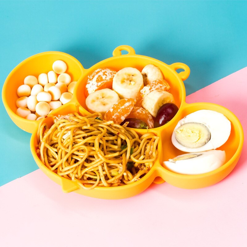 Baby Kommen Diner Platen Siliconen Zuig Feeding Servies Bpa Gratis Antislip Baby Gerechten Krab Voedsel Voeden Kom voor Kids: Yellow Plate