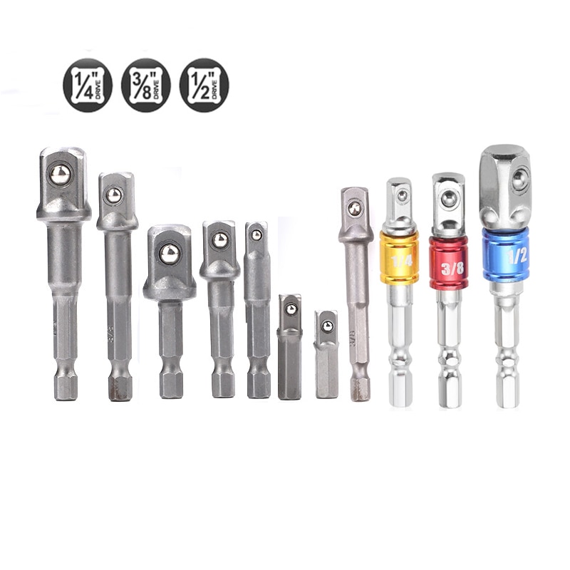 3pc 8pc poran hylsysovitin iskunvaimentimelle, jossa on kuusiokolon muotoinen neliömäinen hylsyporanterän palkin jatke 1/4 " 3/8 " 1/2 -bittinen sarja