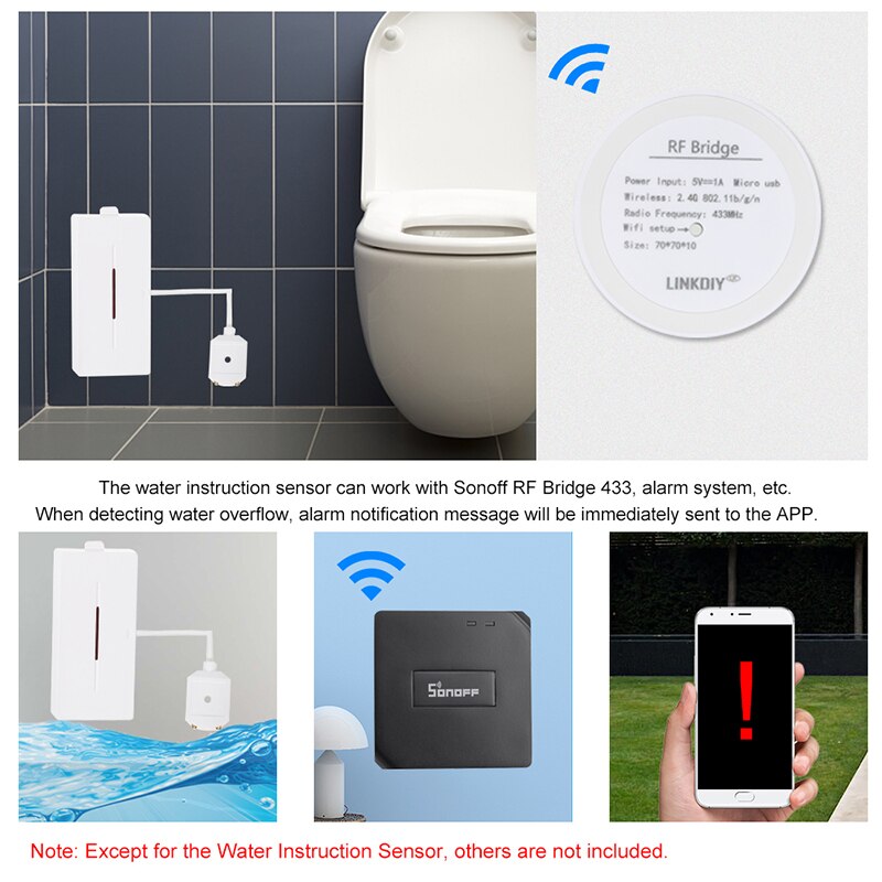 433 Mhz Smart Draadloze Waterlek Sensor Flood Intrusion Detector Alert Water Niveau Overloop Alarm Herinnering Home Security