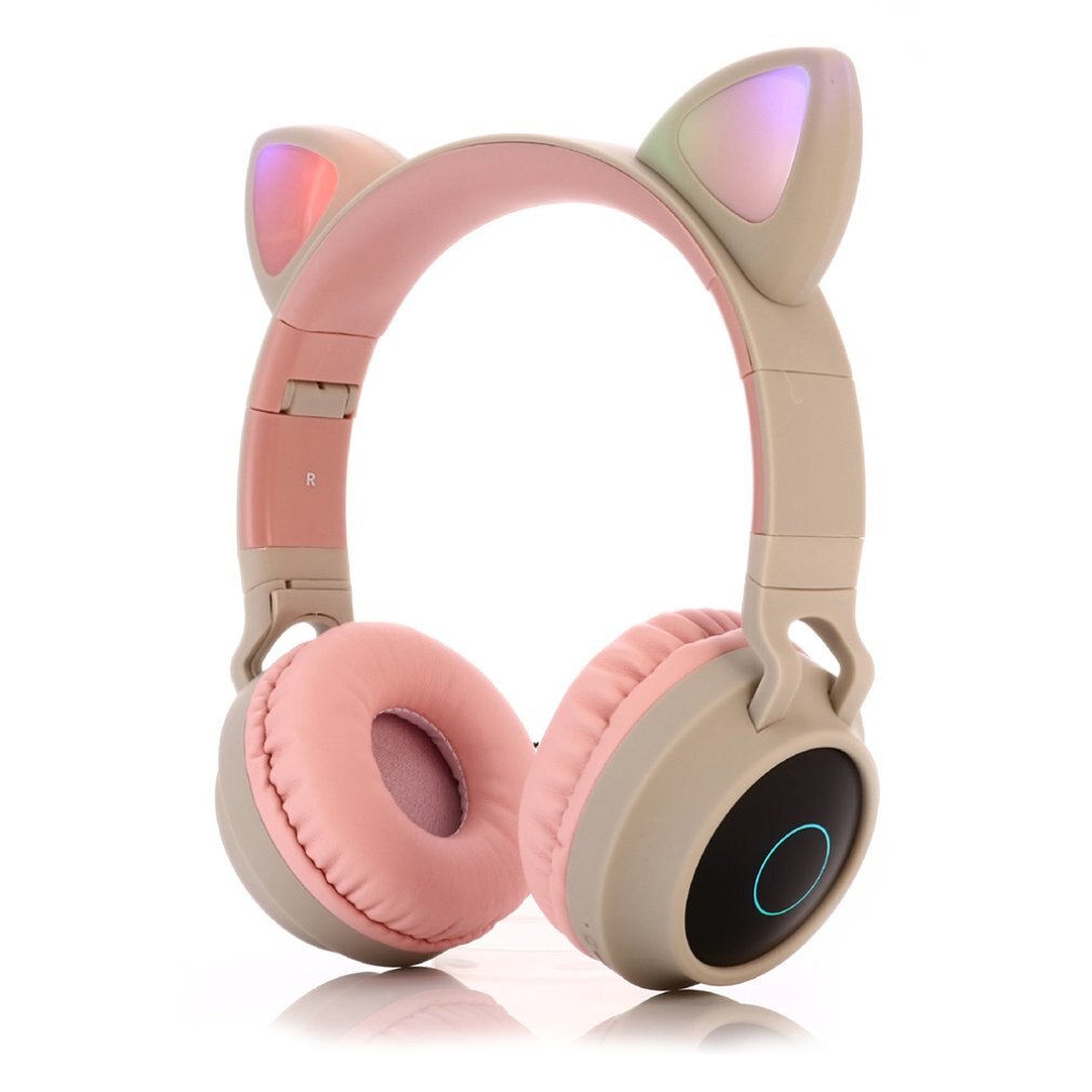 Casque d'oreille de chat mignon casque sans fil casque 5.0 basse pliable stéréo casque de jeu pour téléphone portable: grey pink