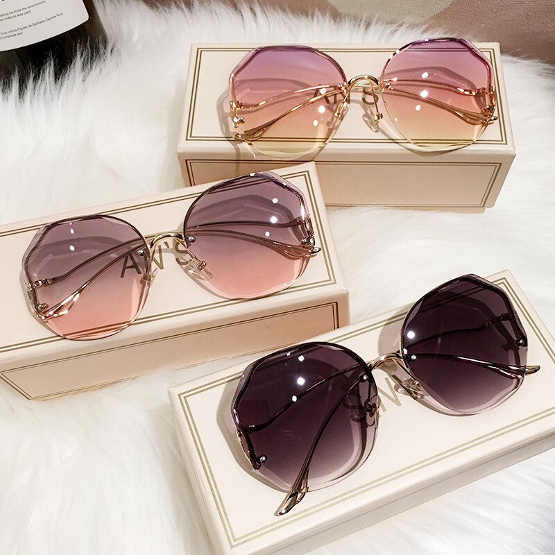8Farbe Tee Gradient Angeln Sonnenbrille Frauen Ozean Wasser schneiden getrimmt Linse Metall gebogen Tempel Sonne Brille weiblich