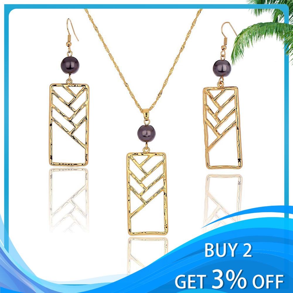 Cring Coco Hollow Geometric Necklace Earrings Hawaiian Black Pearl Polynesian Samoa jewelry Set Earing Necklaces Sets for Women