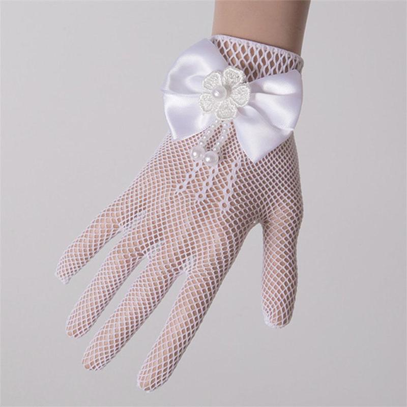 1 Pair White Lace Faux Fishnet Communion Flower Gloves Ceremony Accessories Princess Kids Children Gloves For Bride Party G Y8S4