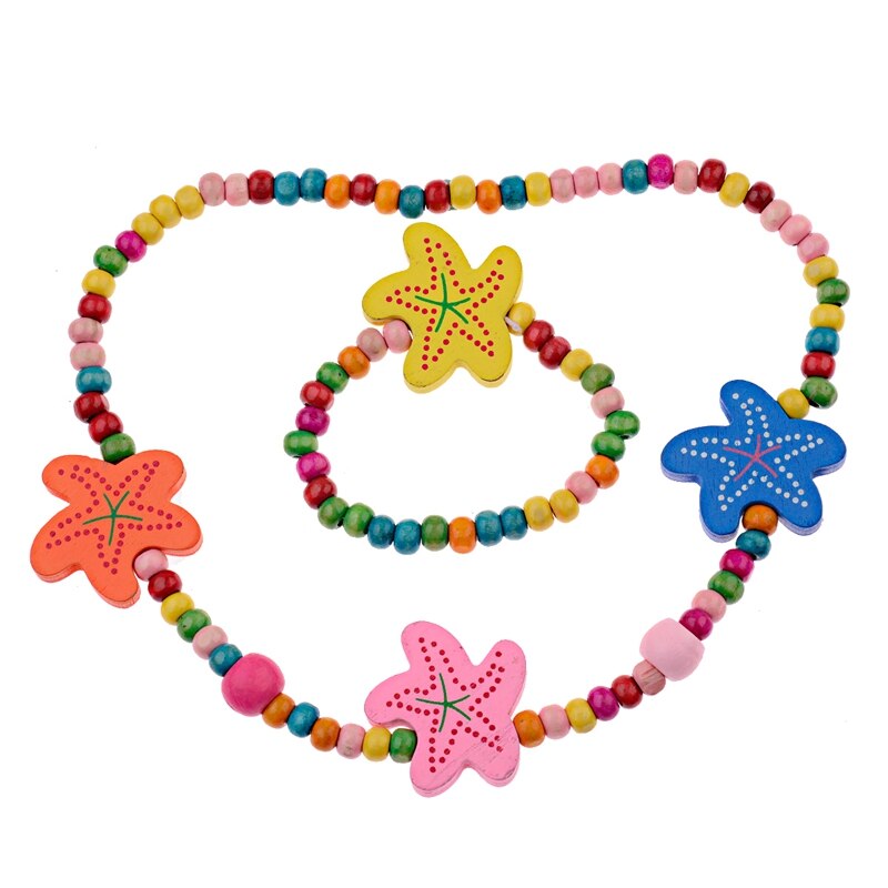 1Set Lovely Girl's Wooden Necklaces Lovely Colorful Heart Shape Beads Necklace&Bracelet Jewellery Set Birthday CS26: 06