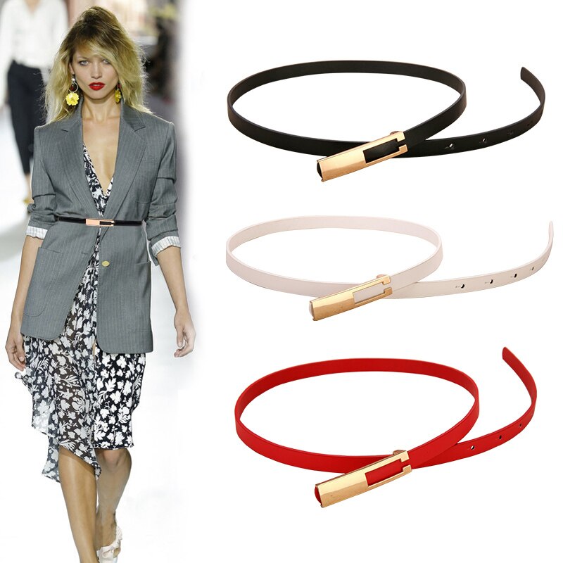 Cinturones de mujer con hebilla de Metal para vestidos de cuero de correas finas para la cintura de mujer cinturon blanco negro para mujer