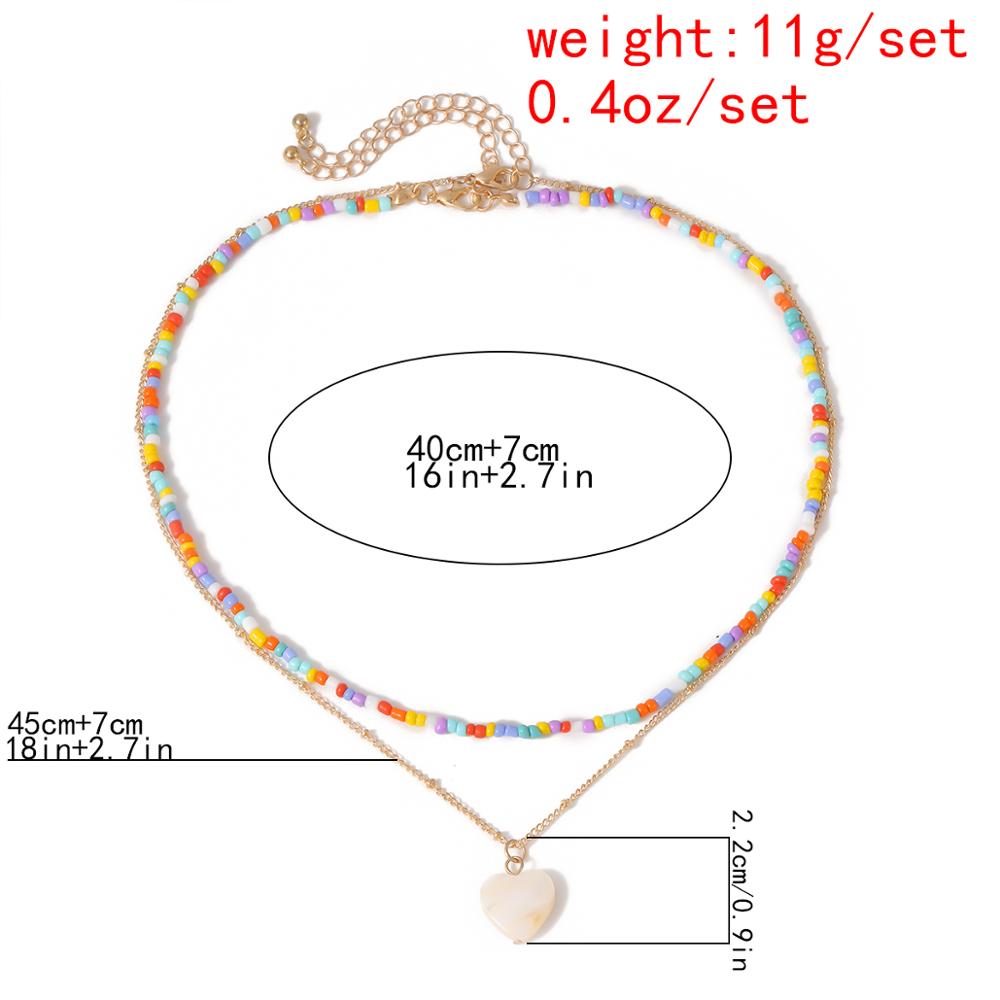 Boho Regenbogen Samen Korn Kette Halskette Sommer Strand Punk mehrschichtig Harz Weiß Farbe Liebe Herz Anhänger Halsband für Frauen Schmuck