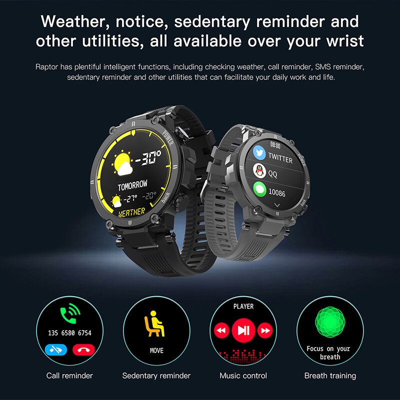 Kospet Raptor montre intelligente bracelet 1.3 pouces IPS affichage IP68 étanche montre plein écran tactile robuste 30 jours en veille