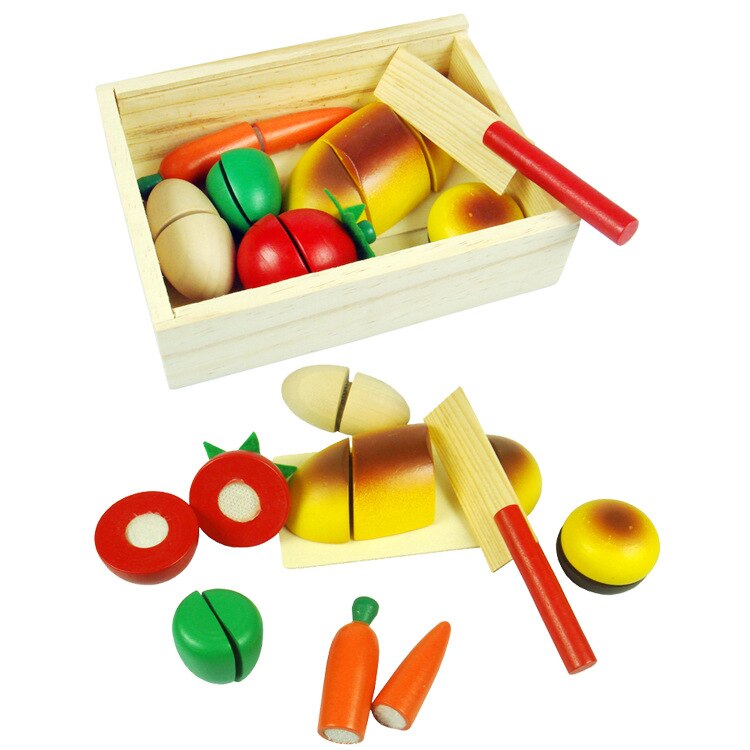 Montessori cut fruits and vegetables toys wooden classic game simulation kitchen series toys early education play house toy: L