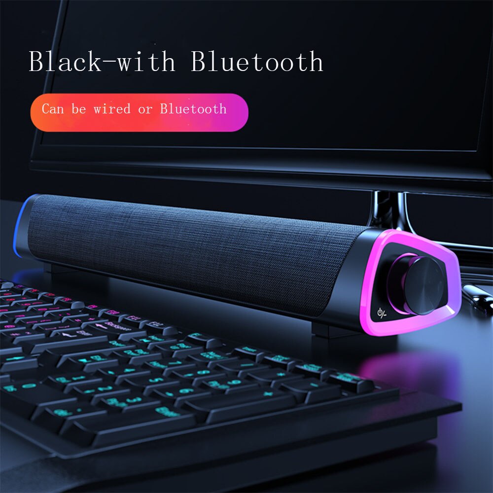 3D Computer Speakers Bluetooth 5.0 Wired Loudspeaker Surround Soundbar Speaker Stereo Subwoofer Sound bar for Laptop Notebook PC: Bluetooth black