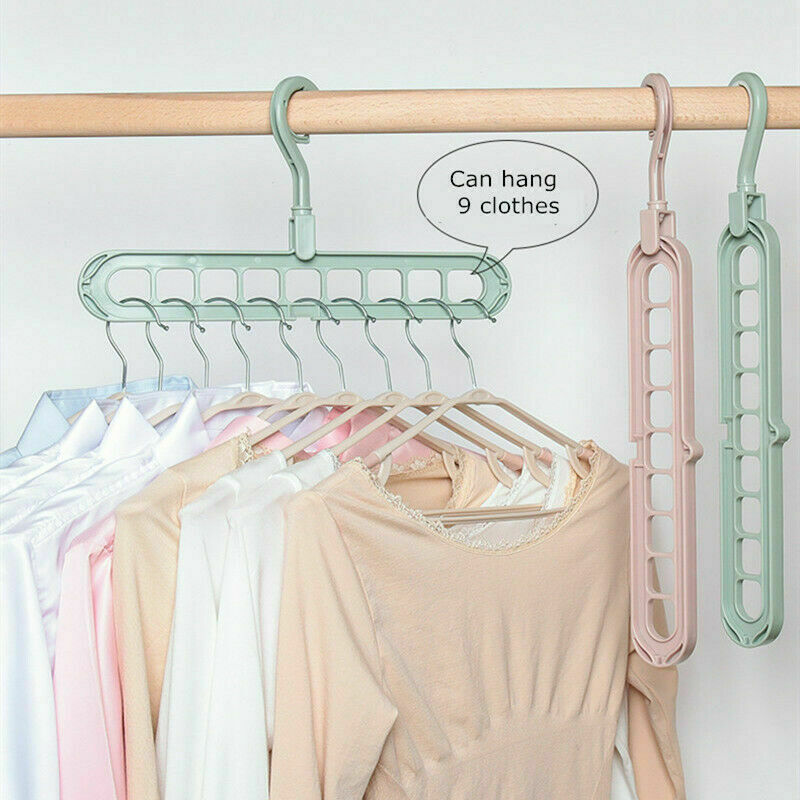 Magic Folding Hanger Rack Plastic Nine-hole Hanger Wardrobe Wonder Closet Bar Pants Clothes Coat Organizer Space Saver