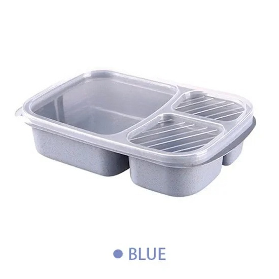 Wheat Straw Lunch Box Portable Bento Box With Compartment Picnic Bento Box Fruit Container Microwave Oven Dinnerware for Student: Blue
