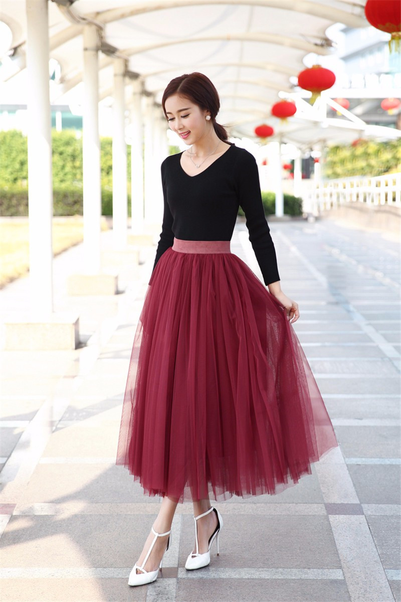 Clothing Red Tulle Skirt In Summer Summer Faldas Korean Style M