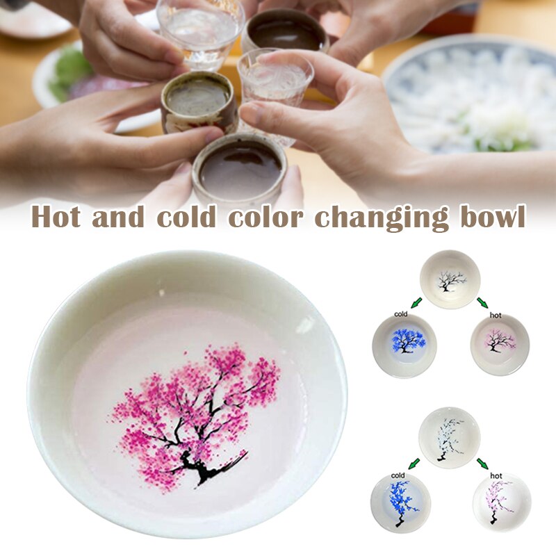 Magic Sakura Sake Cup Color Change with Cold Water-See Peach Cherry Flowers Bloom Magically Sakura Blossom Tea Bowl DTT