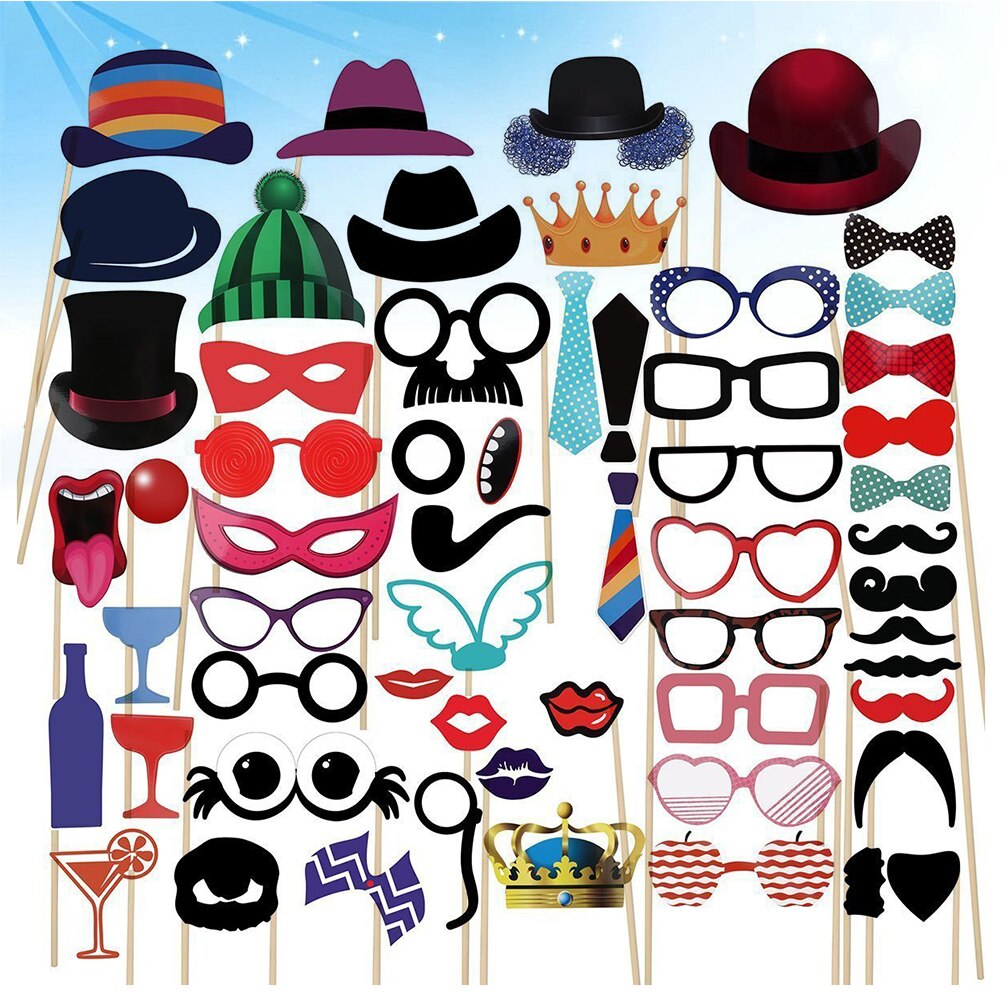 58pcs Wedding Photo Props Photo Booth Props Kit Decorative Paper for Wedding Party Decor