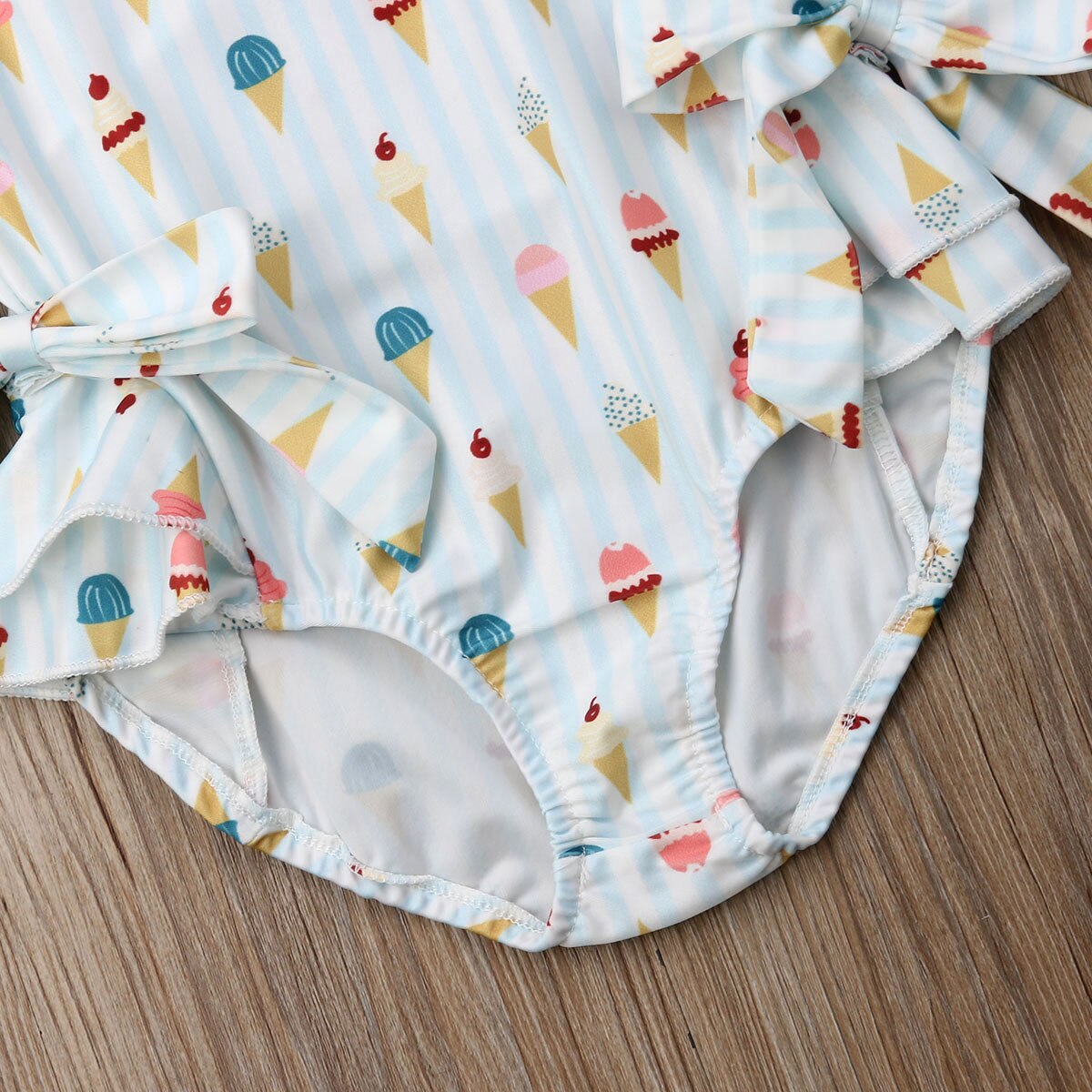 Merk baby rompers peuter baby meisjes badmode print ijs bikini set mouwloos strandkleding katoenen strik