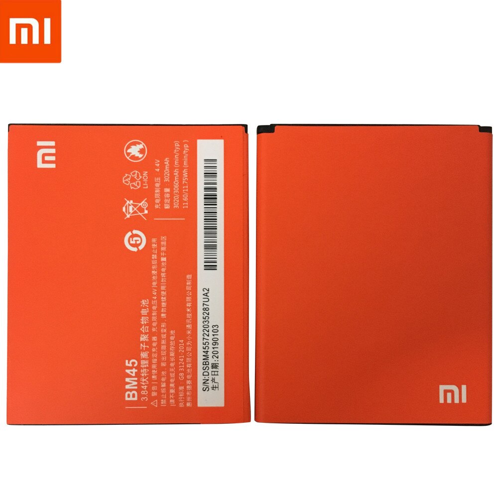 100% Originele BM45 Telefoon Batterij Voor Xiaomi RedMi Note 2 Bateria Hongmi Real 3060mAh Mobile Vervangende Batterij