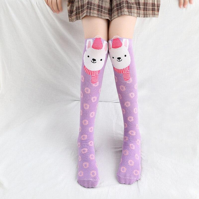 Calzini in cotone morbido per bambina scaldamuscoli al ginocchio calzini per bambini autunno inverno calzini simpatici animali da cartone animato per 2-12 anni: light purple rabbit