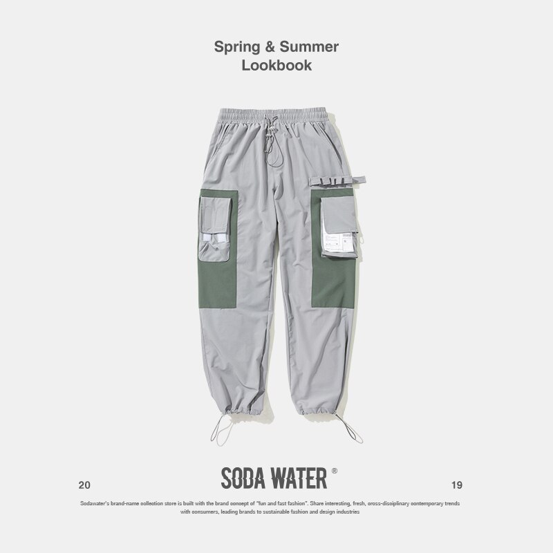 SODA WATER Hip Hop Cargo pantalon Streetwear hommes survêtement Harem pantalon Multi poche pantalon décontracté pour hommes jogging homme pantalon survetement homme complet de 81162 W: gray / M