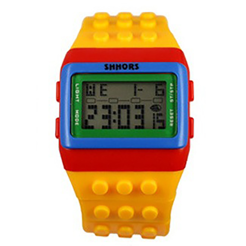 ML02 Modieus herenhorloge, kleurrijk multifunctioneel elektronisch horloge met bouwsteen, waterdicht dameshorloge met nachtlampje