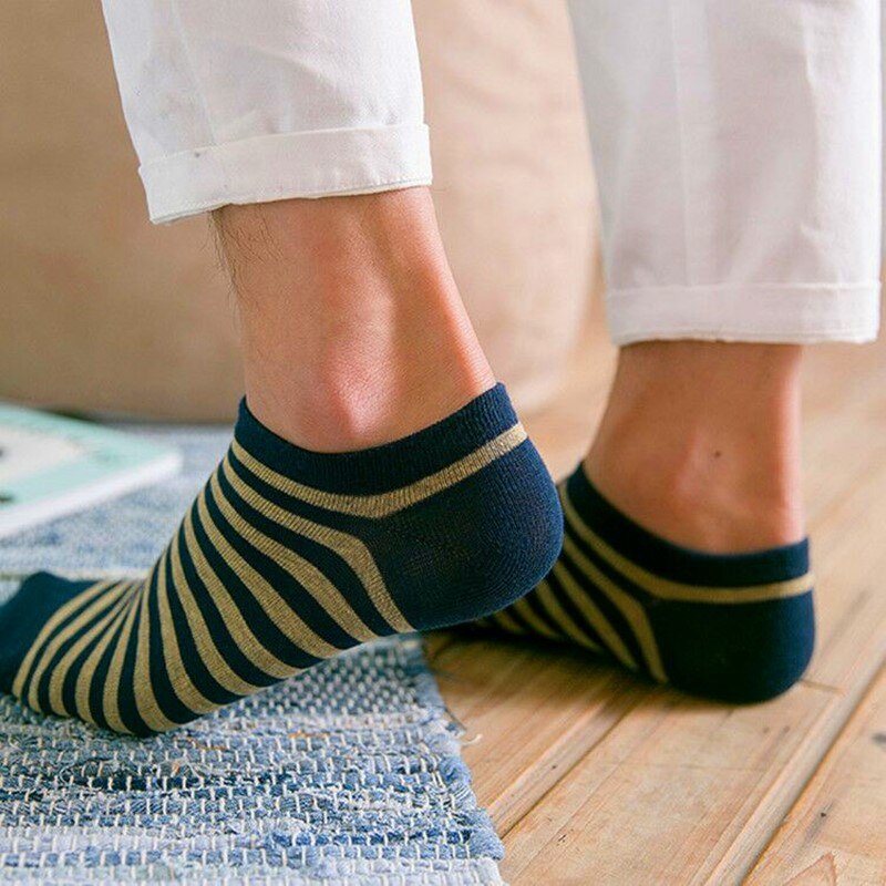 Calcetines tobilleros transpirables para hombre, calcetín de algodón, náuticos, rayas, anclas, estrellas, nieve, 5 pares, para primavera y verano