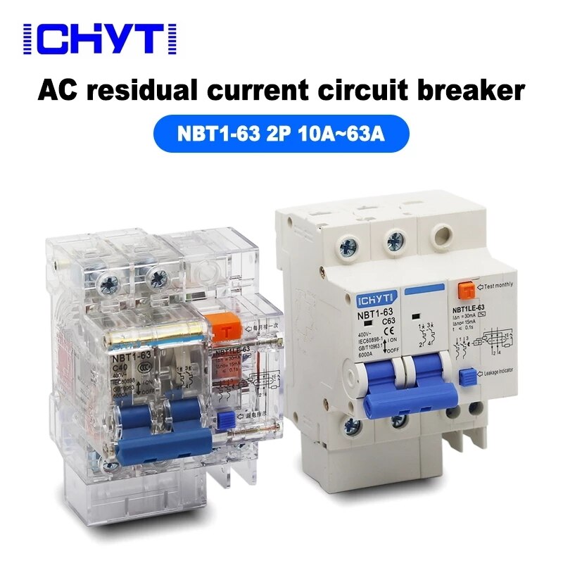 2 Pole DZ47LE NBT1LE 10A 16A 20A 25A 32A 40A 50A 63A Transparante Aardlekschakelaar Aardlekschakelaar Elcb rcbo Aardlekschakelaar