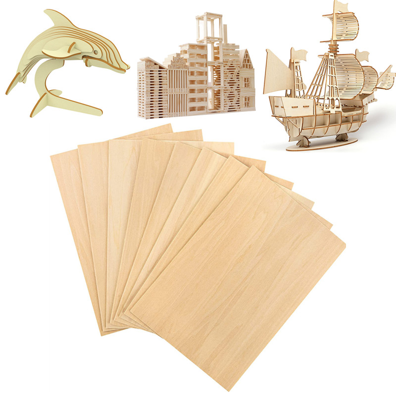 Lot de 5 feuilles de bois de balsa, ply 100/200/300mm de long 100mm de large 1/1.5/2/3mm optique pour projet de bricolage, accessoires d'artisanat
