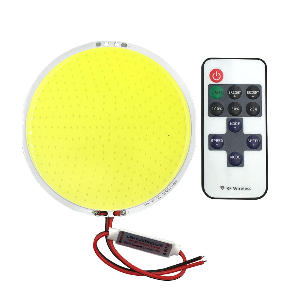 108mm runde panel led-lampe 12v dc cob lys 50w 6000lm med fjernkontroll dimmer 5.9in diameter led-pære for dekorbelysning