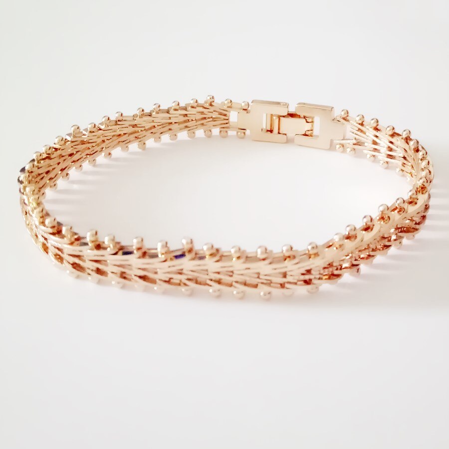 Luxury Bracelet Rose Gold Color Jewelry Hand Link Bracelet Bangle 19CM Long Gold Color Wide Women Cuff Bracelets